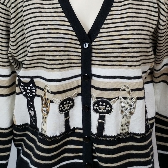 VINTAGE knit Kitten / cat lady Cardigan sweater - Picture 3 of 8